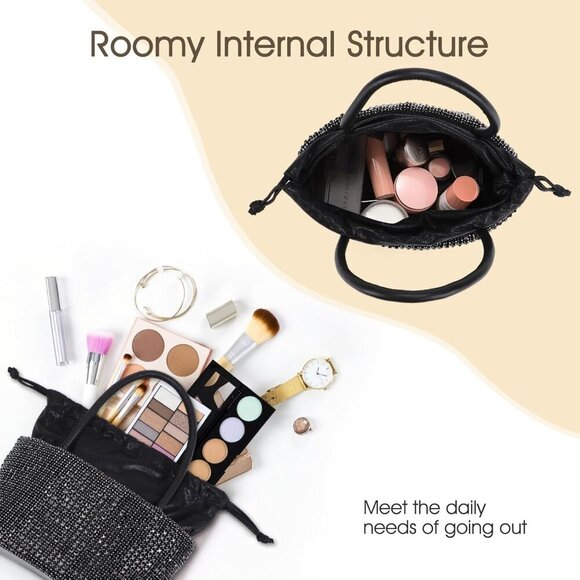 Small Rhinestone Evening Clutch Satin Bag with Chain for Party Prom Wedding - Picture 4 of 9